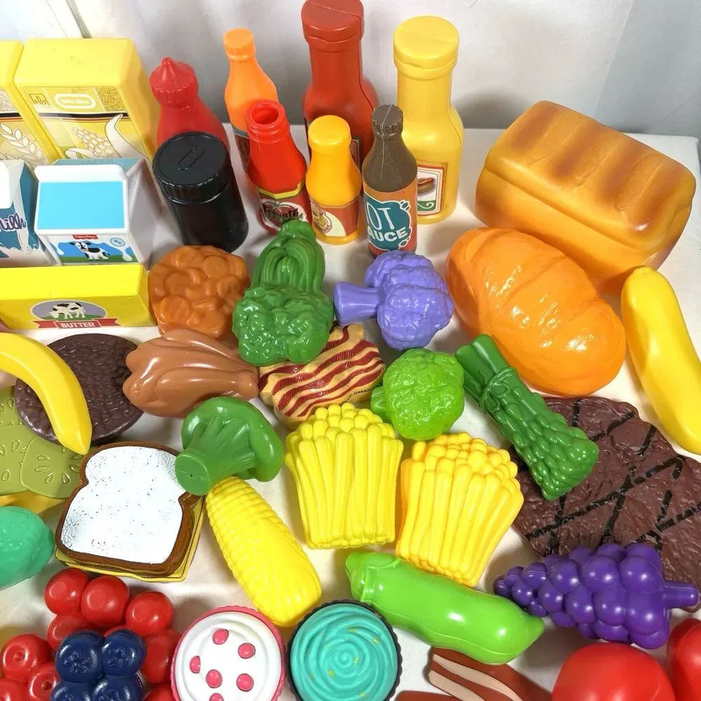 Vintage Lot 100 Piece Kids Pretend Play Food Utensils Plates Fisher Price & More